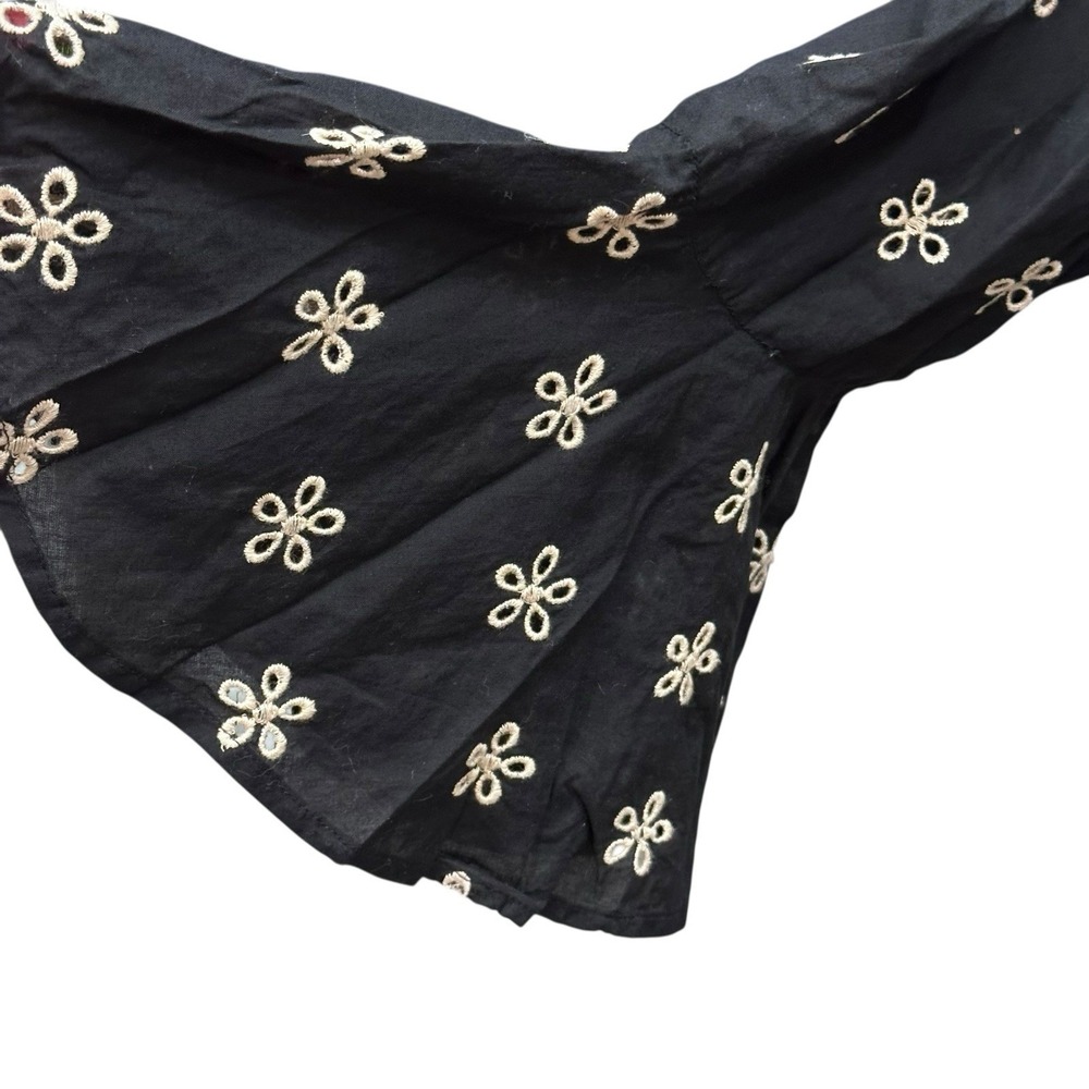 Venus Sz 16 Top High Low Button Front Black Beige Embroidered Eyelet Bell Sleeve - Picture 3 of 9
